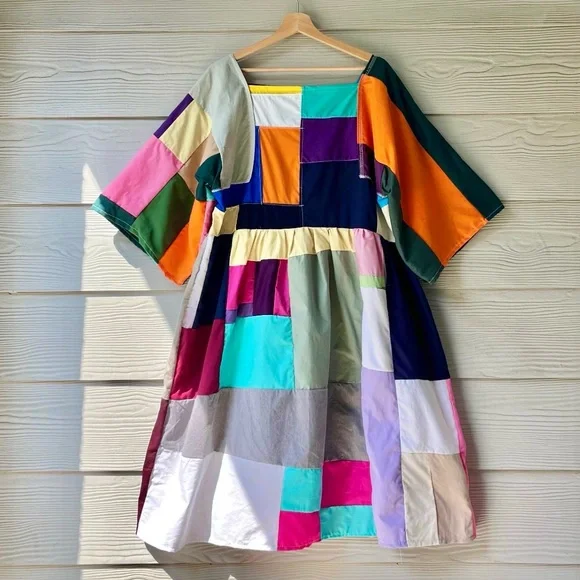 Handmade Quilted Patchwork Colorblock Dress SKU 06127 - Picture 2 of 10